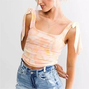 Free people sheer orange Avenue Ruched Tank size med new with tags